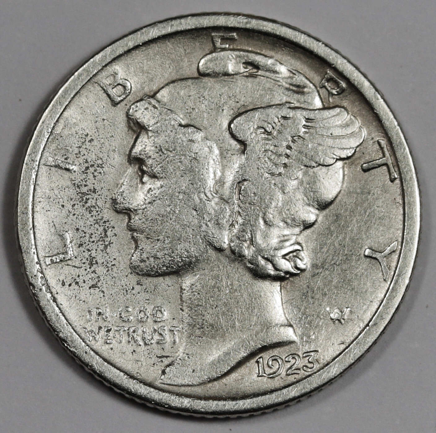 1923 Mercury Head Dime.  XF Detail.  184187