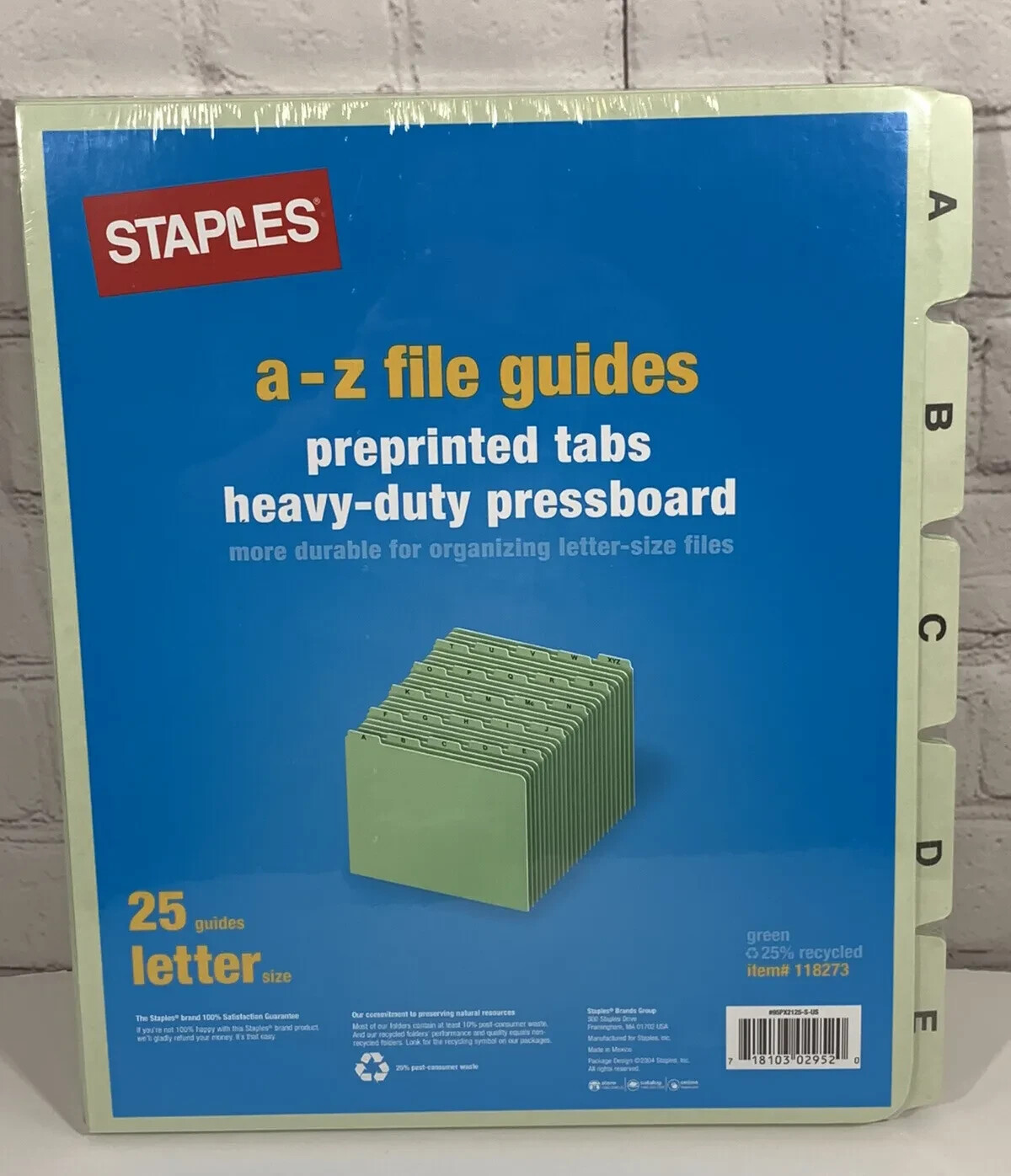 Staples A-Z File Guides, 1/5 Cut, Letter Size, Light Gray, 25/Set (TR118273)