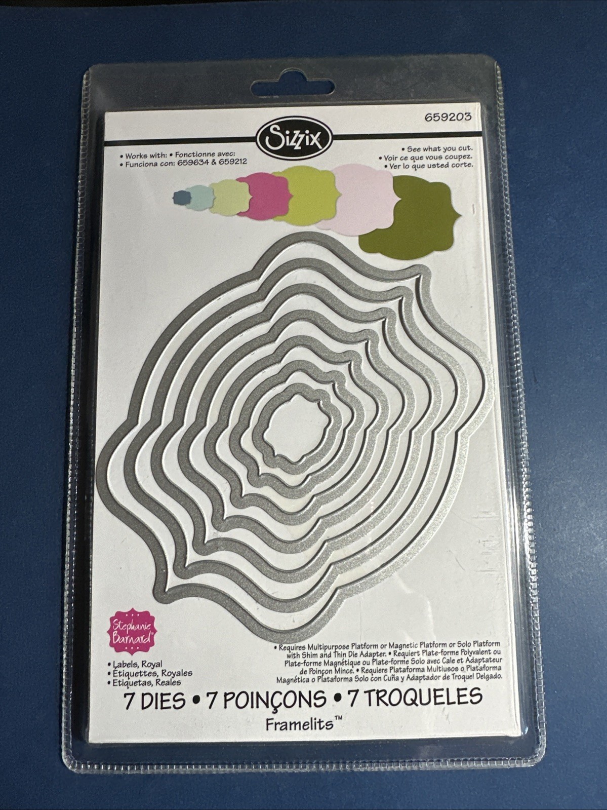 NEW! SIZZIX Stephanie Barnard LABELS ROYAL Nested Die (7 dies)