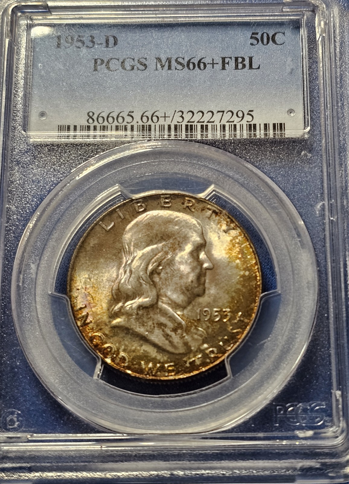 1953-D Franklin Half Dollar - 50c PCGS MS66+ FBL - Stunning Colors!!