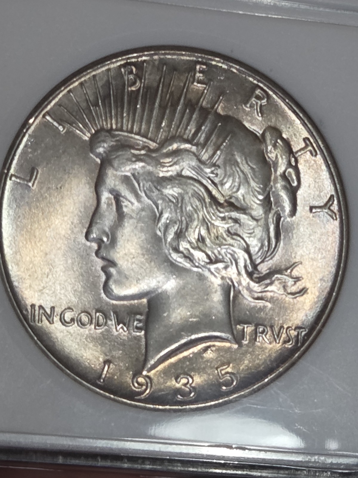 1935 $1 Peace Dollar ANA MS63 "Genie Holder" Toned