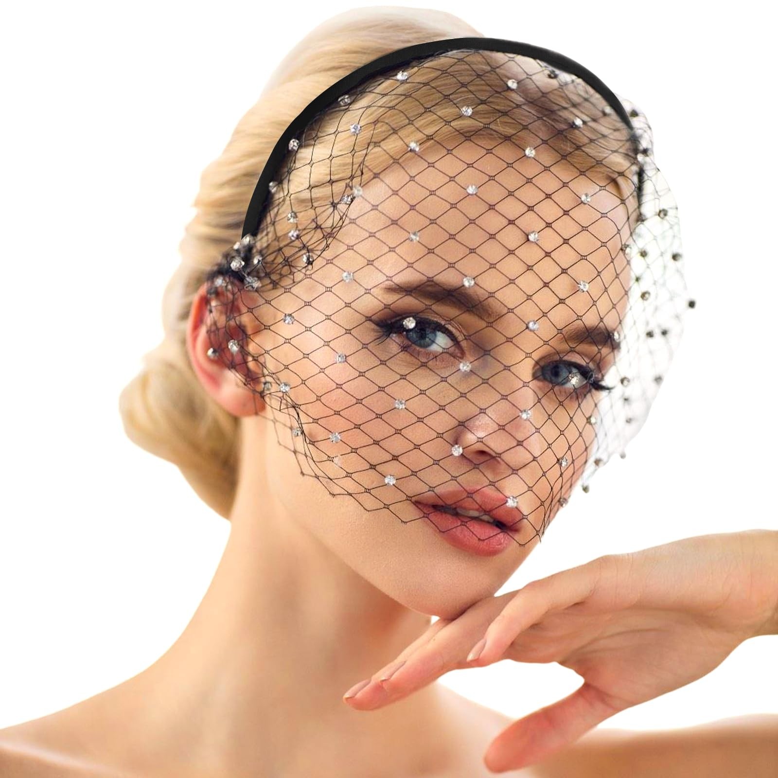 Black Mesh Veil Fascinator Headband 1920s Headpiece for One Size,
