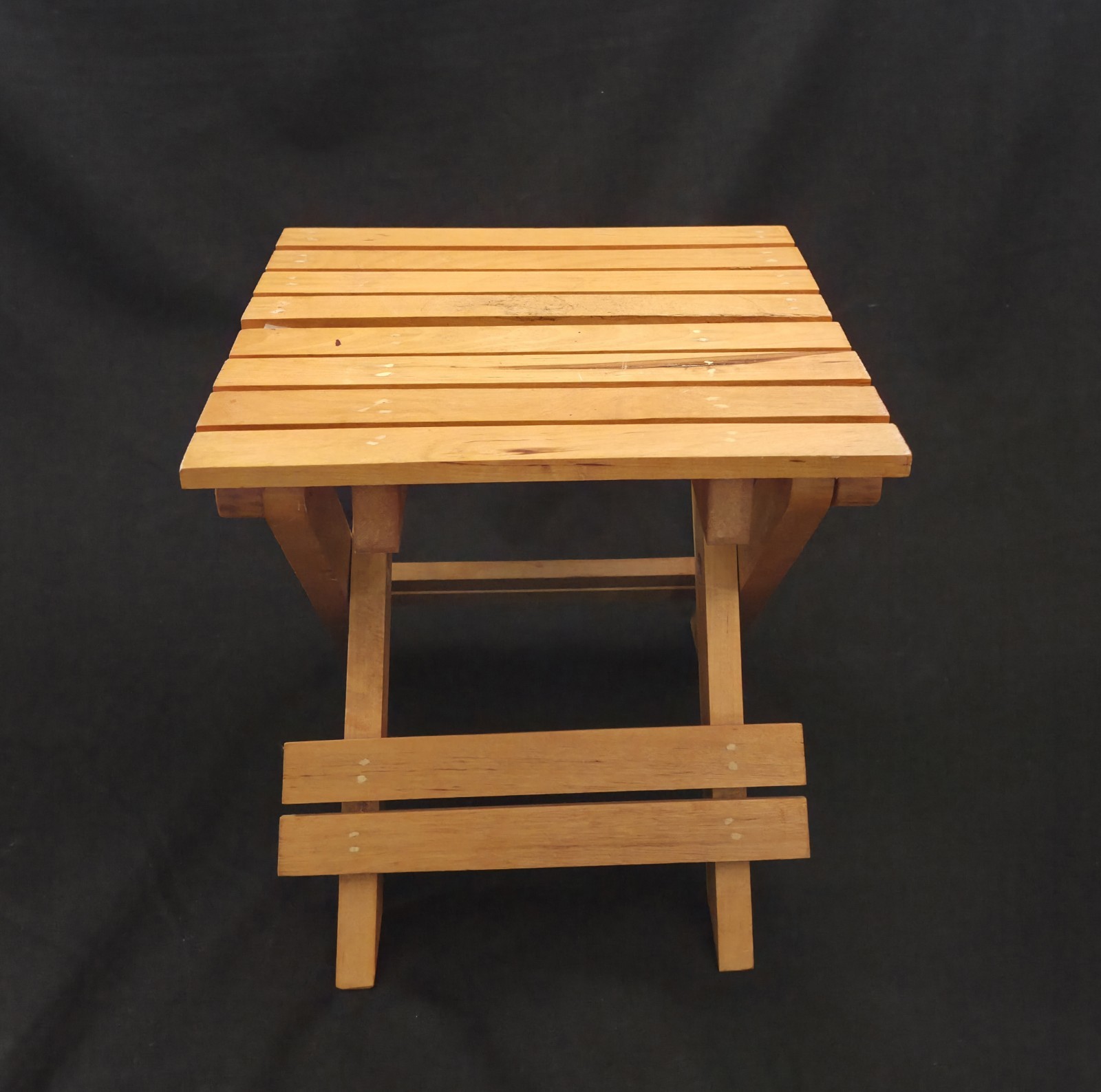 Vtg MCM Wood Flat Folding Camping Stool H 9.25"xL 9.5" XW 8.5"