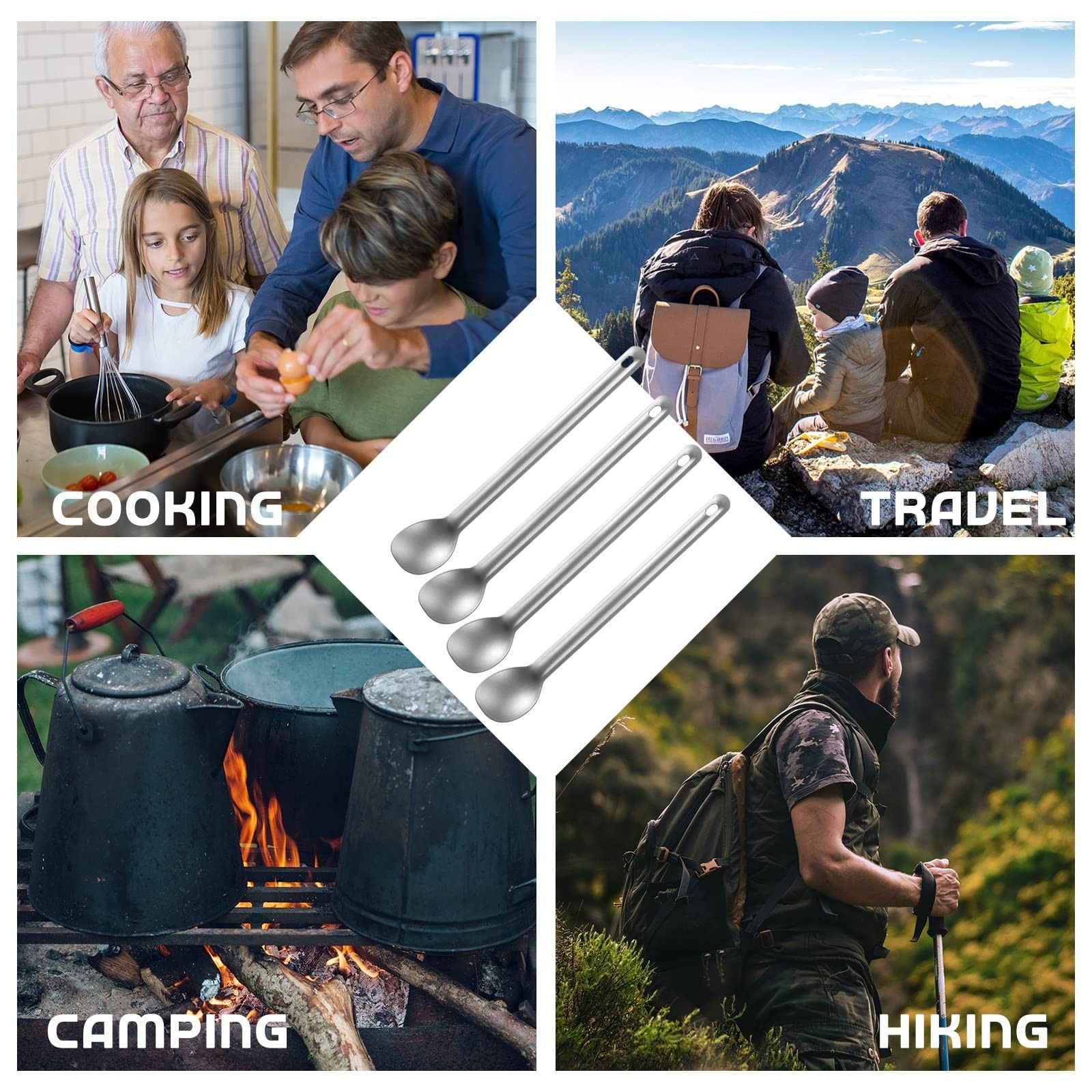 Hoolerry 4 Pieces Camping Spoon Long Handle Titanium Spoon Lightweight Ultral...