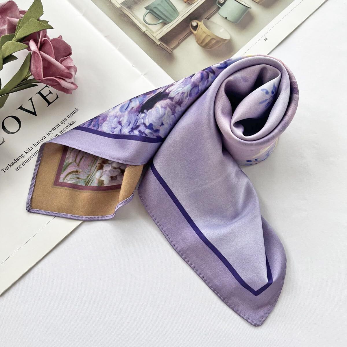 Silk Scarf for Women and Men with Double-sided Different Patterns Head Scarve...