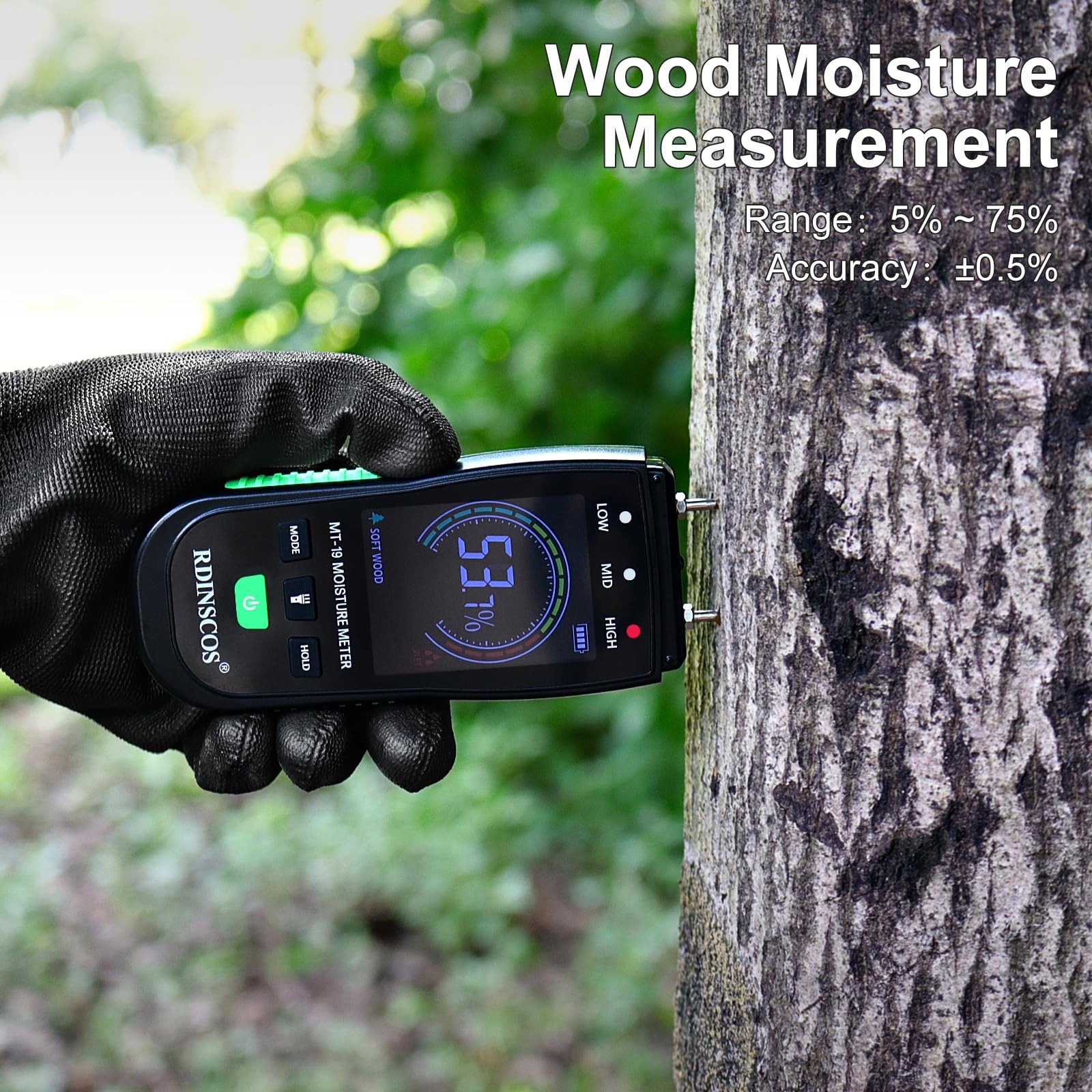RDINSCOS Digital Moisture Meter Pin-Type Wood Moisture Detector