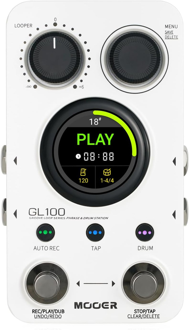 GL100 Looper Pedal Drum Machine, 2 in 1 Drum Looper Guitar Pedal 1.3-Inch Touchs