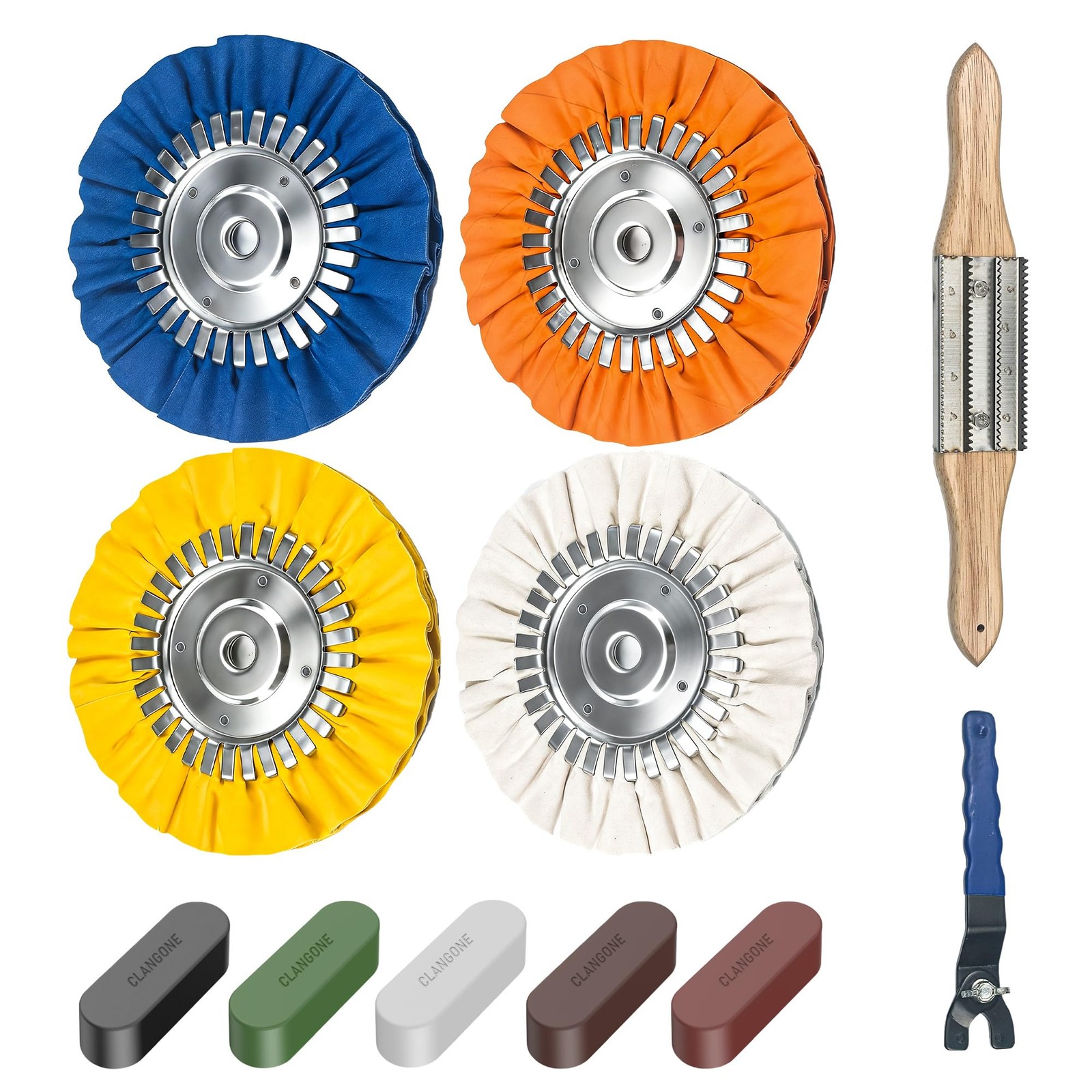 8" Buffing Wheels for Angle Grinder - Aluminum Polishing Kit, Flange-Free