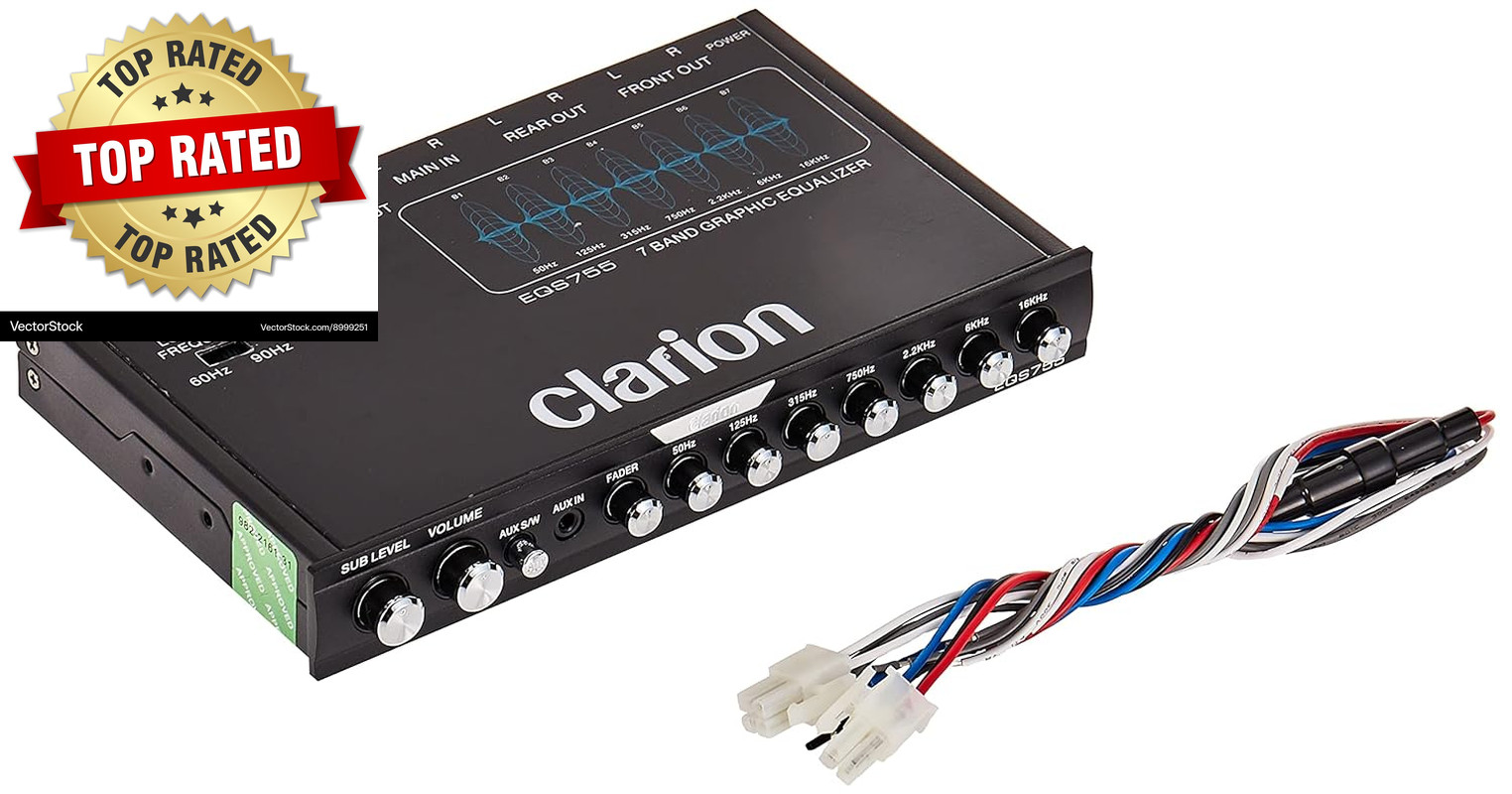 EQS755 7-Band Car Audio Graphic Equalizer with Front 3.5Mm Auxiliary Input Rear