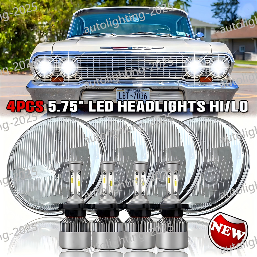4PCS For Chevy Impala Bel Air 1962-1975 5.75" 5-3/4" LED Headlights Hi/Lo Beam