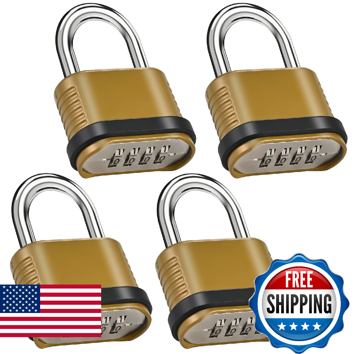 4 Pack Combination Lock 4-Digit Heavy Duty Waterproof Padlock 26.5mm Outdoor Fen
