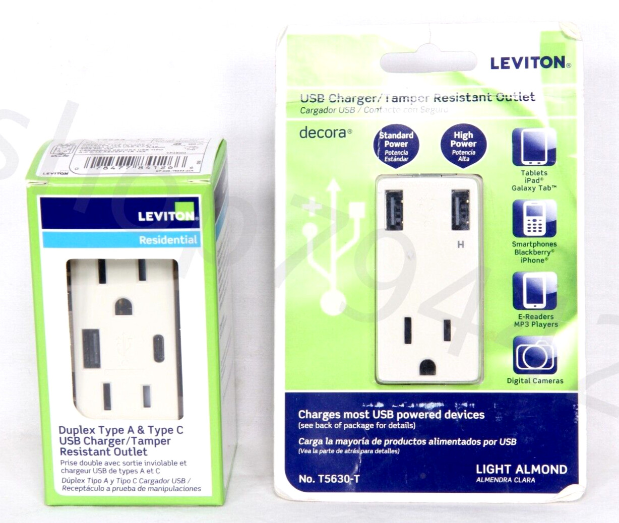 LUTRON T5633-T & T5630 USB Receptacle Tamper Resist Almond LOT of 2 Unopened NEW