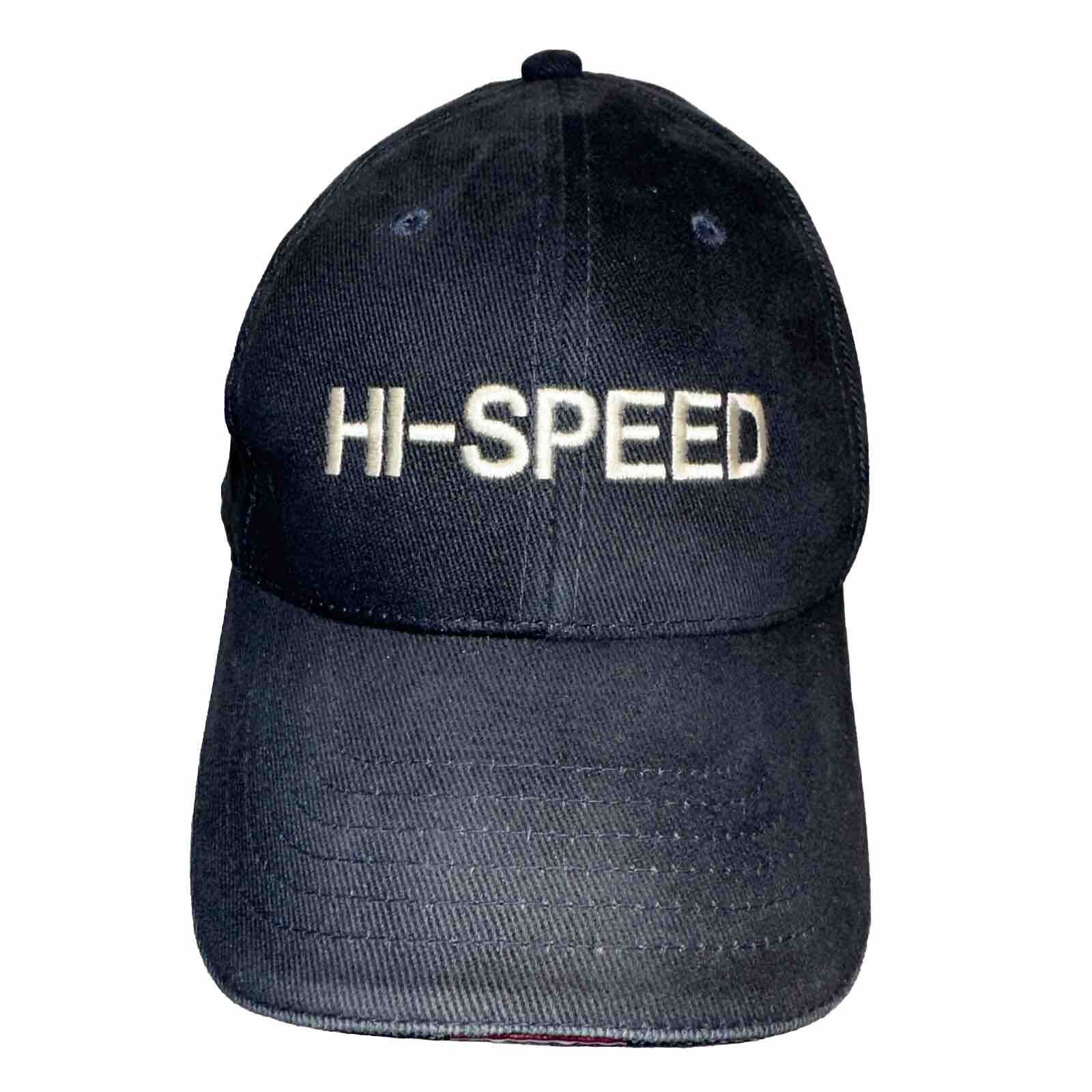 Hi-Speed in White on Navy Hat Cap Brushed Cotton RWB Bill Edge Strap Buckle
