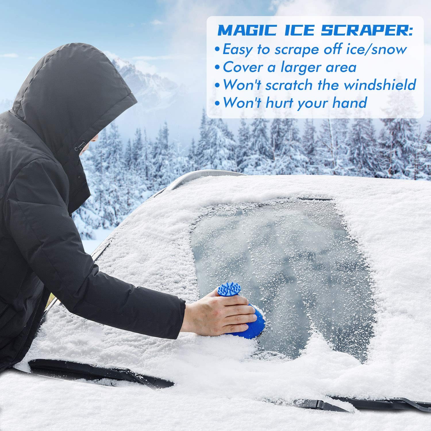 Magical Ice Scrapers for Car Windshield - 2 Pack Cone Magic blue