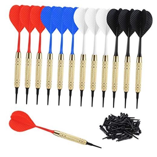 12 Pcs Soft Tip Darts, 18g Plastic Tip Darts Set, Attach Extra 100 Black 2BA