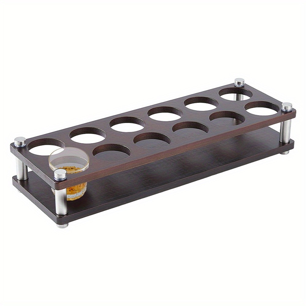 1pc Rectangle Wooden Wine Glass Cup Rack Coconut Brown 105x305x50mm