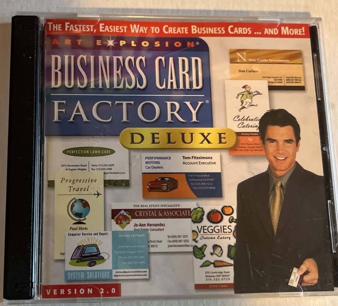Business Card Factory Deluxe - Art Explosion (PC, 1999, 2003, 2-Disc Set).NM. QQ