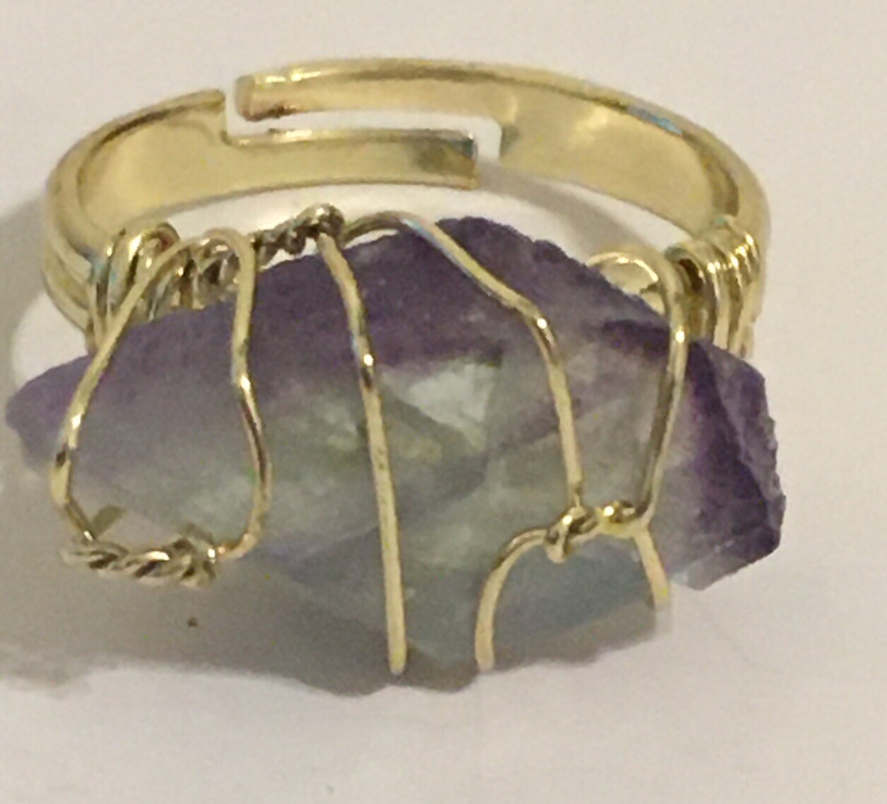 florite raw stone wire wrapped ring adjustable to size 6, 7 , 8 & 9