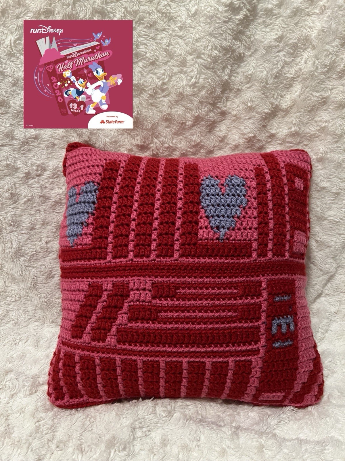 Handmade Crochet Pillow - RunDisney- half marathon -Marathon Weekend 2026