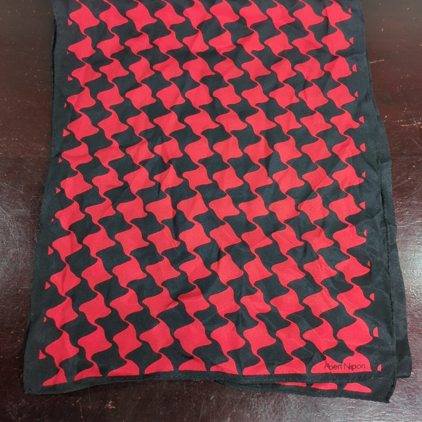 Albert Nipon Red & Black Exquisite Fine Silk Oblong Rectangle Scarf