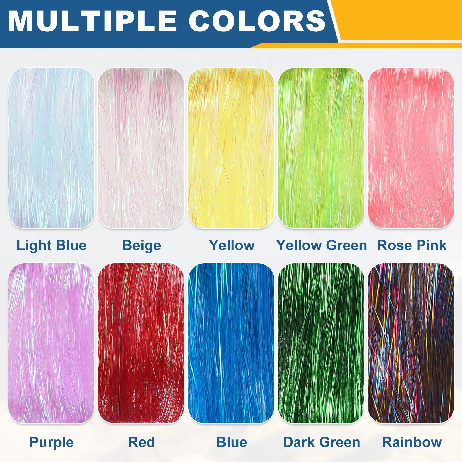 Fly Tying Materials, Crystal Flash 10 Pcs & 12 Inch & Mix & PE