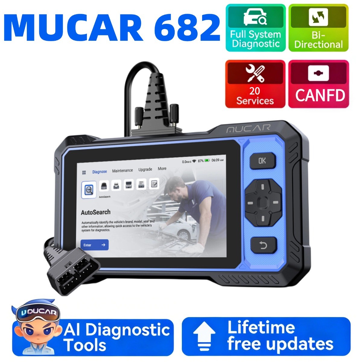 MUCAR 682 NEW OBD2 Diagnostic Scanner Tool Bidirectional All System 20 Reset US