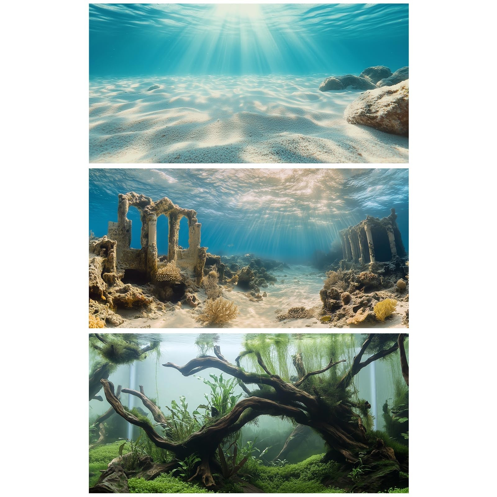 COMSUN 3 Pack Aquarium Background, 30x18 inches Polyester Aquarium Background...