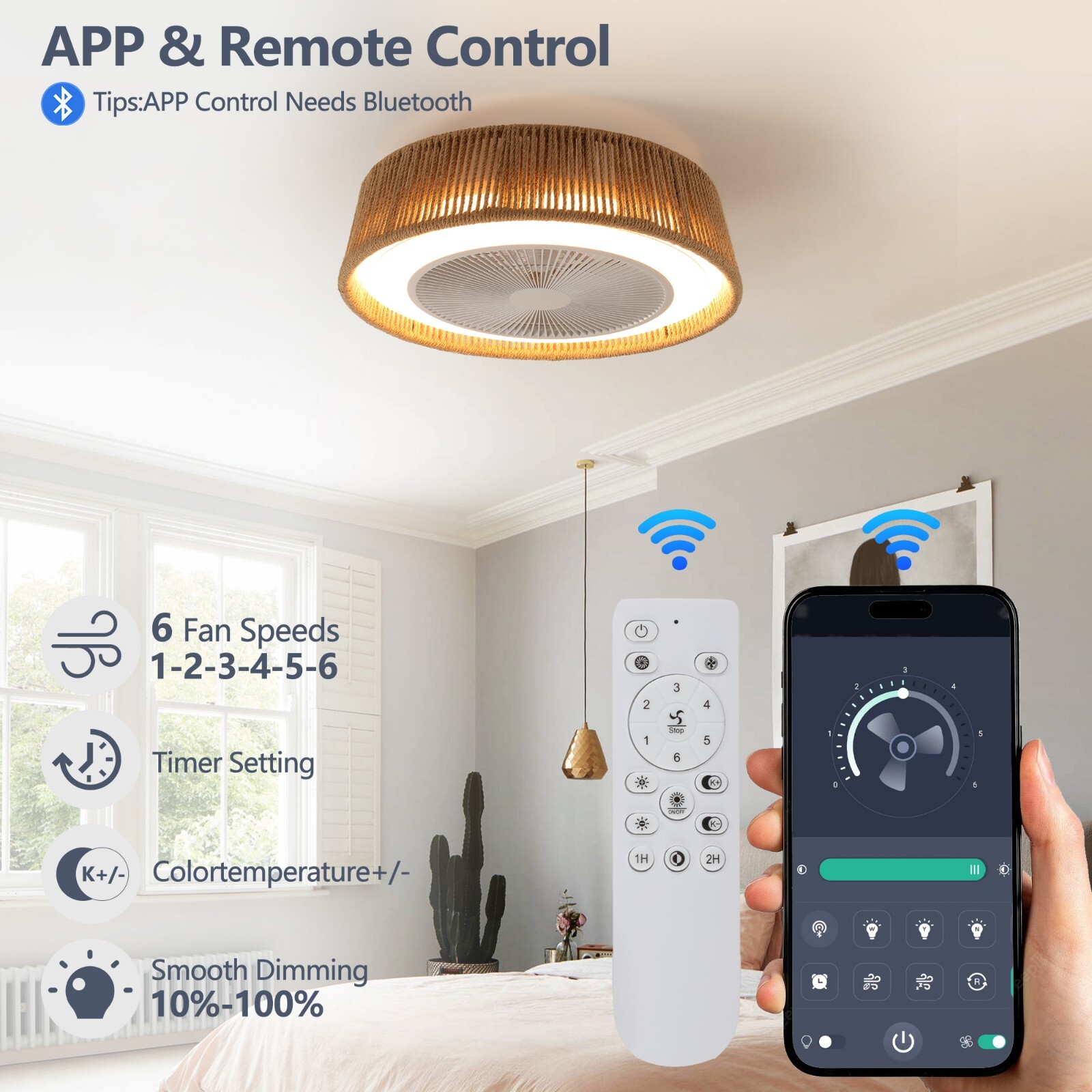 21" Modern White 8-Blade Smart LED Ceiling Fan