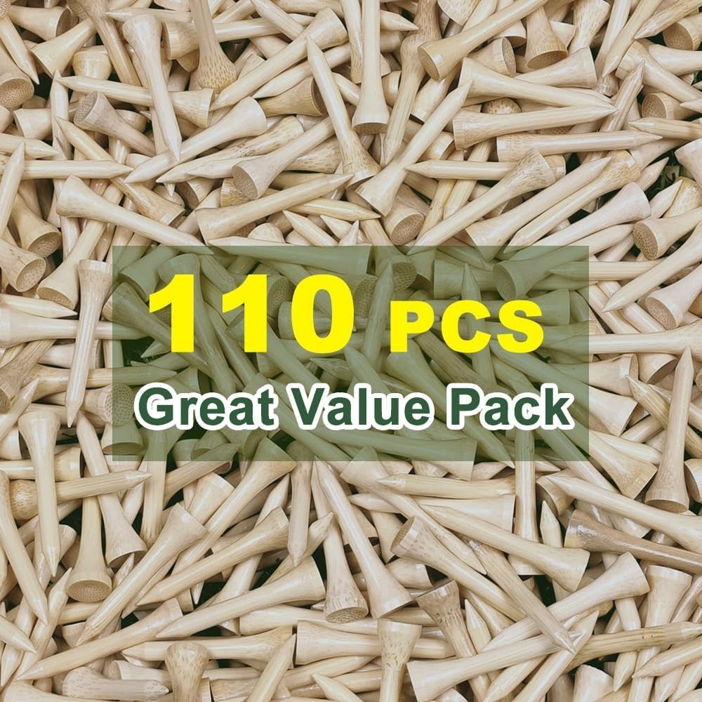 110 Pcs Biodegradable Bamboo Golf Tees 3 1/4 Inch - Durable for Beginners