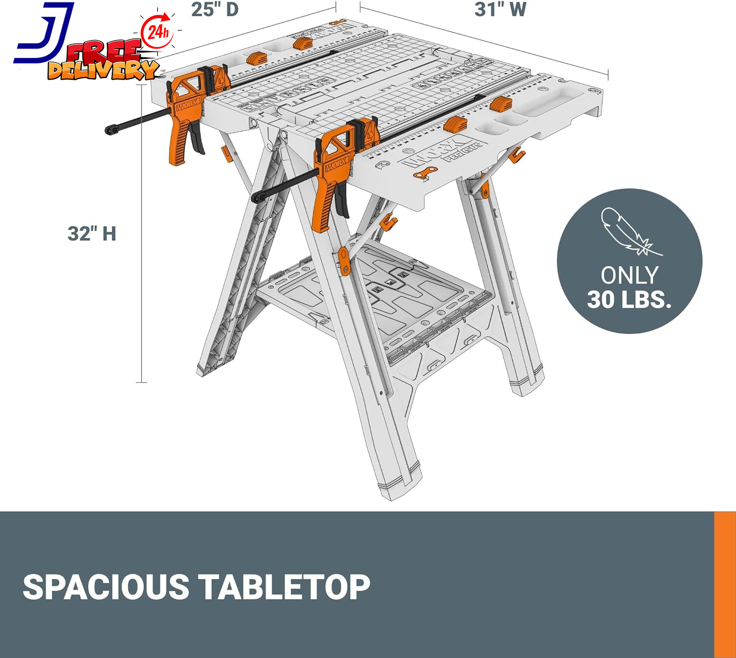 2-In-1 Folding Work Table & Sawhorse Easy Setup Portable Workbench Heavy Duty