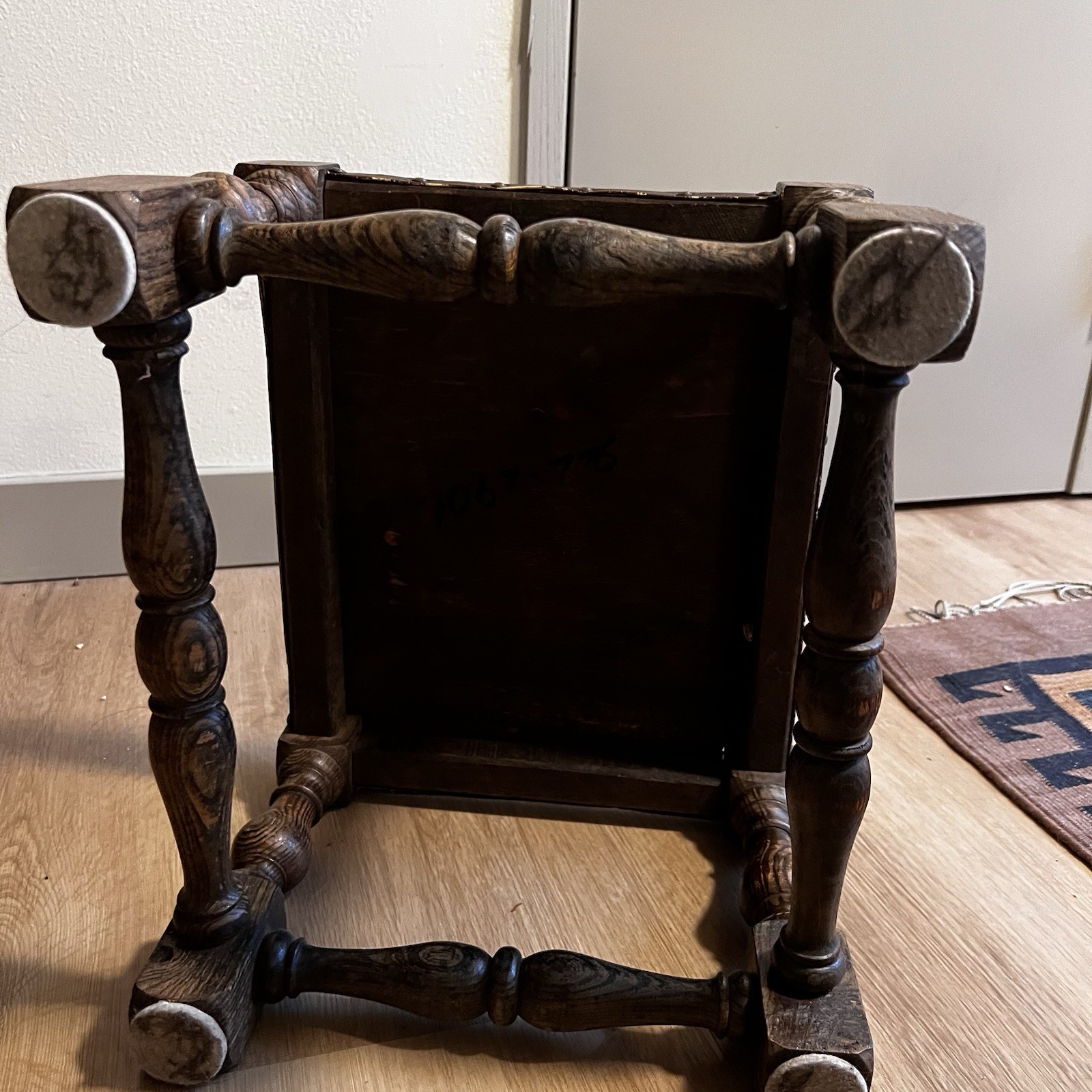 Antique Victorian Handmade Leather Oak Footstool, Footrest