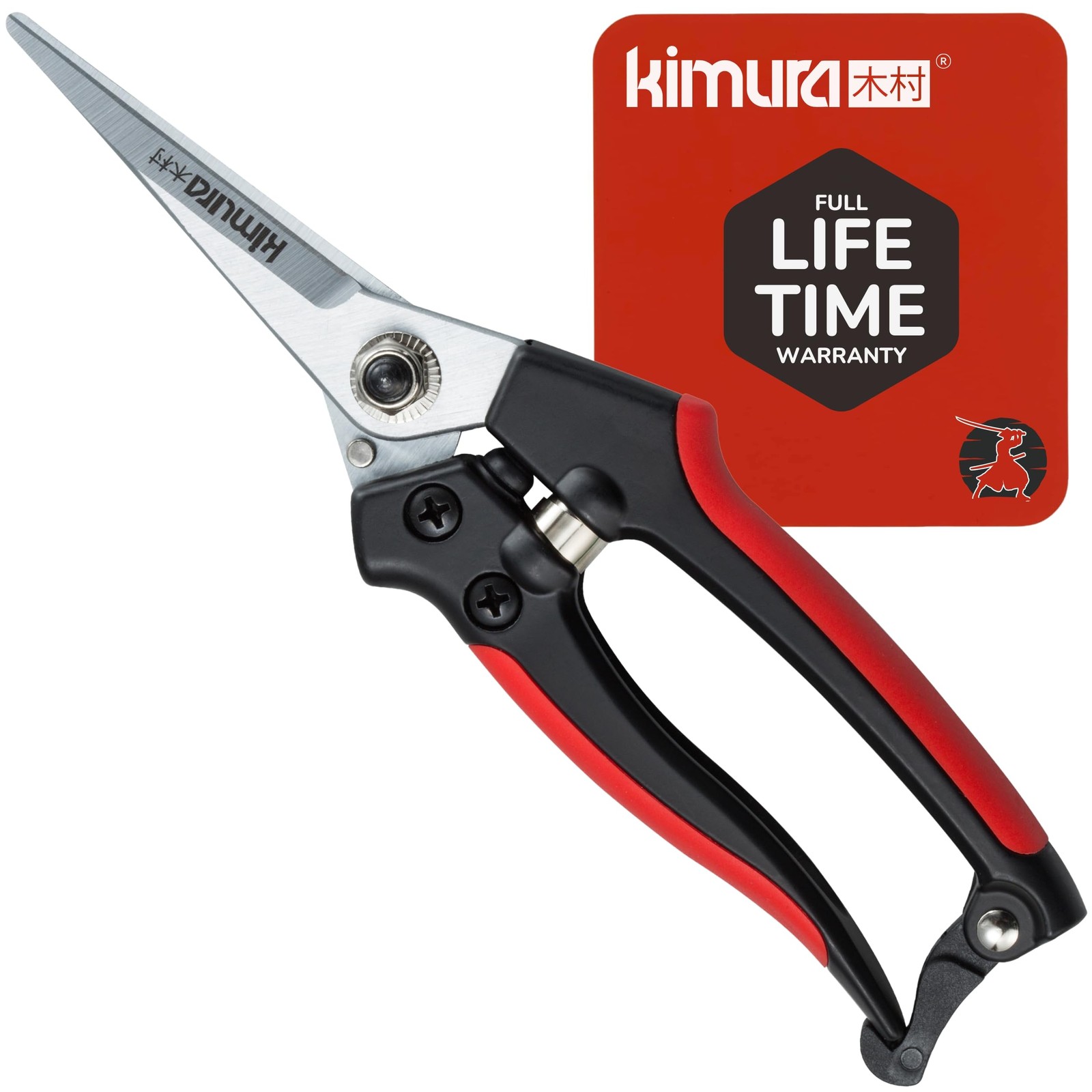 Kimura® 8" Pro Pruning Scissors, Premium Japanese SK5 8 Inches, Red & Black