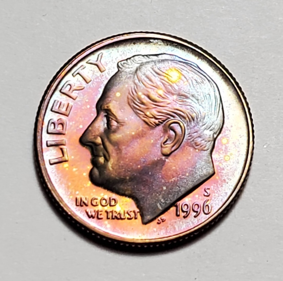 TONED 1996 S ROOSEVELT DIME CLAD PROOF UNC #P2700