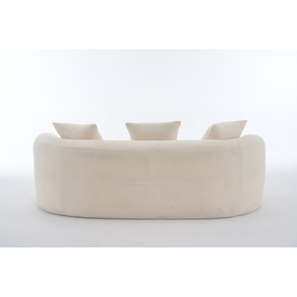 Crescent-shaped sofa, modern low-back design with deep cushions, self-inflating