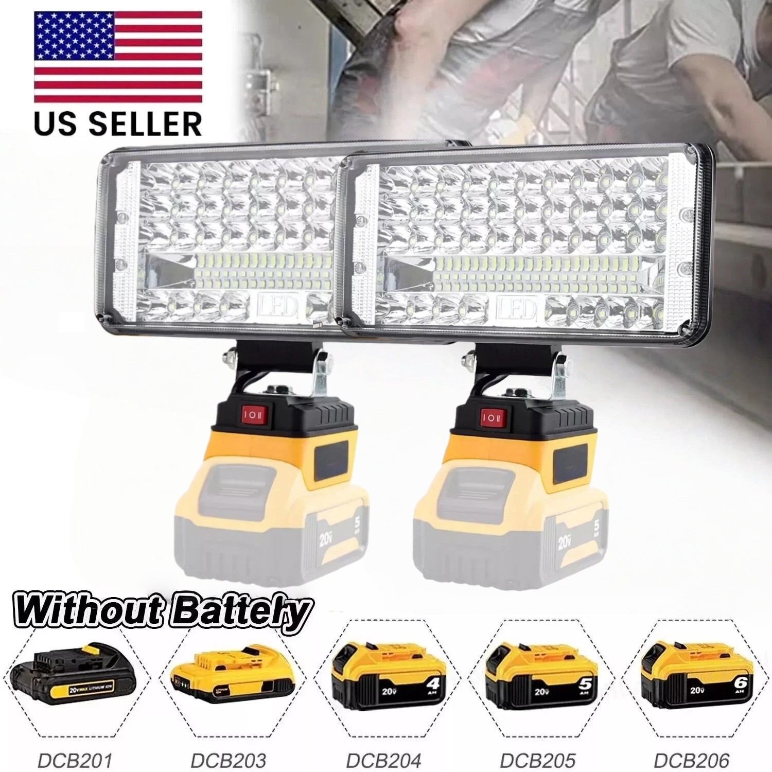 2 PCS Cordless Led Work Light For Dewalt 20V Battery, Portable Flood Flashlight