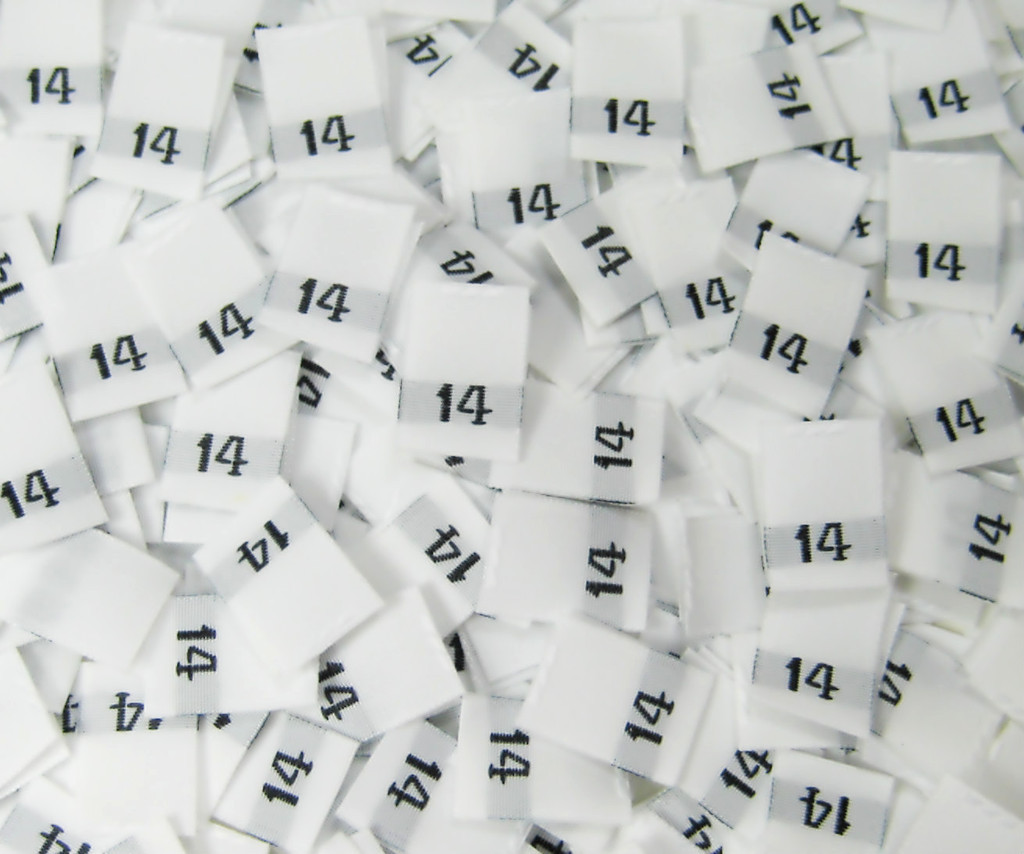 500 PCS WHITE WOMEN TAFFETA WOVEN CLOTHING SIZE TAG LABELS - SIZE 14 - FOURTEEN