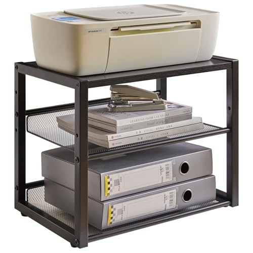 Desktop Printer Stand, 3 Tiers Desk Organizer with Adjustable Rustic Brown