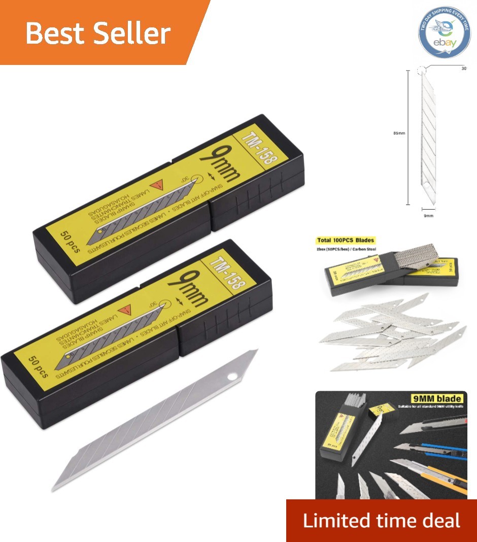 100pcs 9mm Snap-Off Replacement Blades in Carbon Steel for Precision Cutting