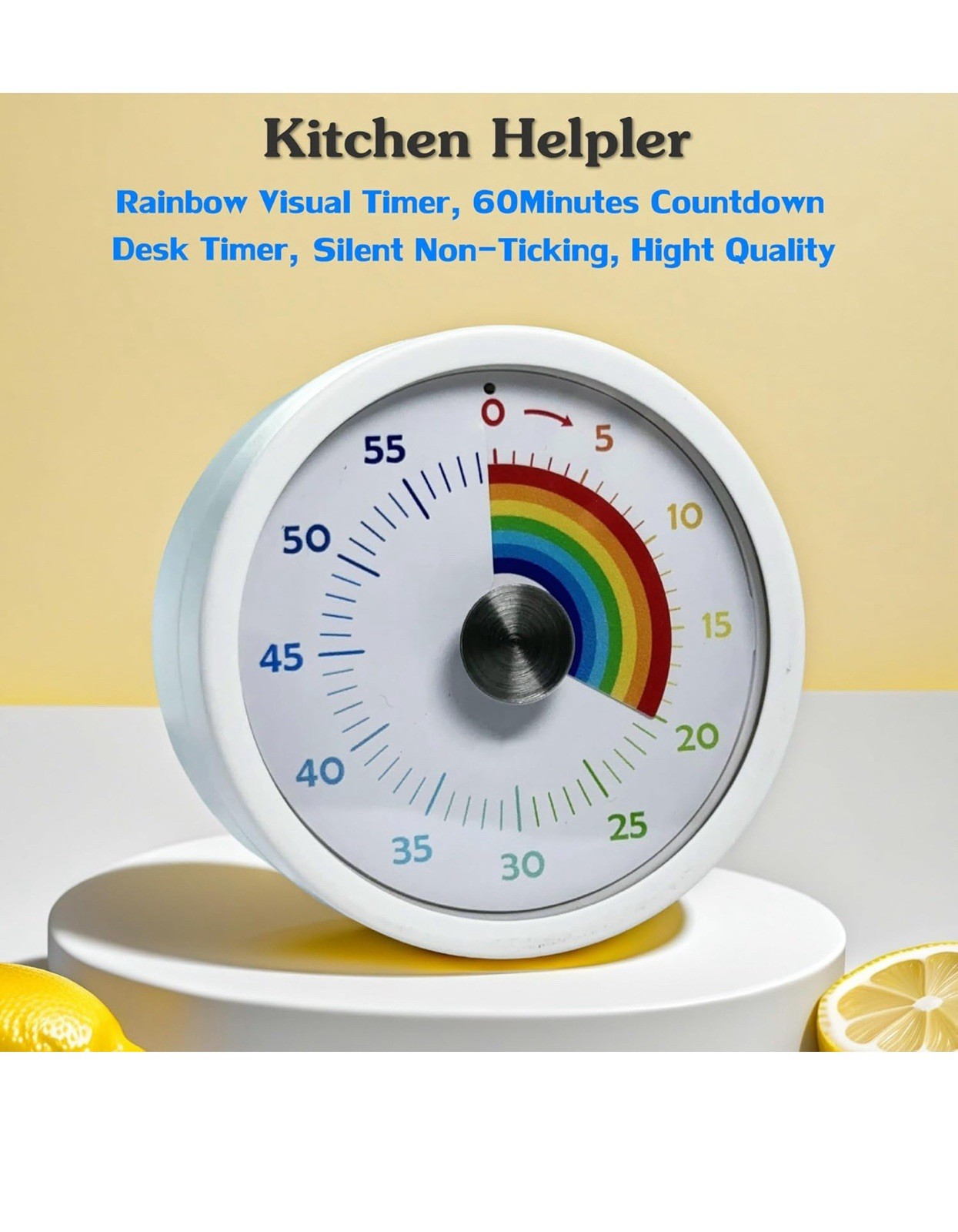Keduzer Visual Timer, Kitchen Timer Rainbow Disk 60 Minute Countdown White