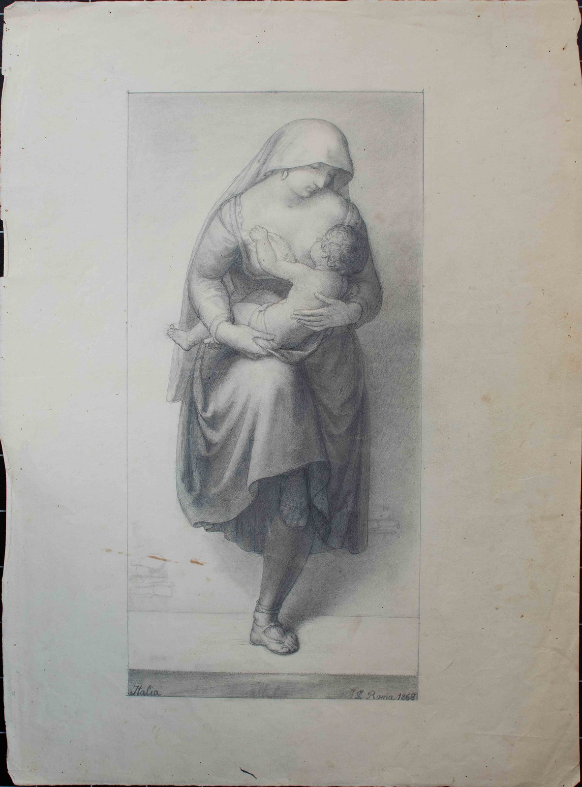 Mutter Kind Allegorie Nazarener Klassizismus Johann Christian Lotsch Blei 1868