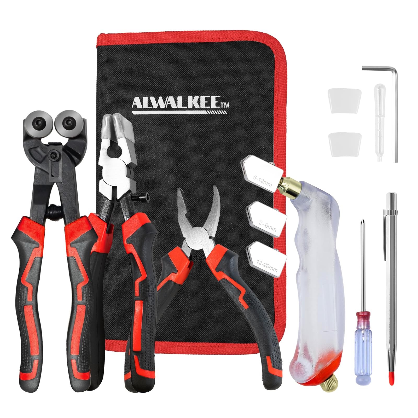 13-Piece Glass Cutting Tool Kit, Oil Feed Cutter with Running Pliers & Tile N...
