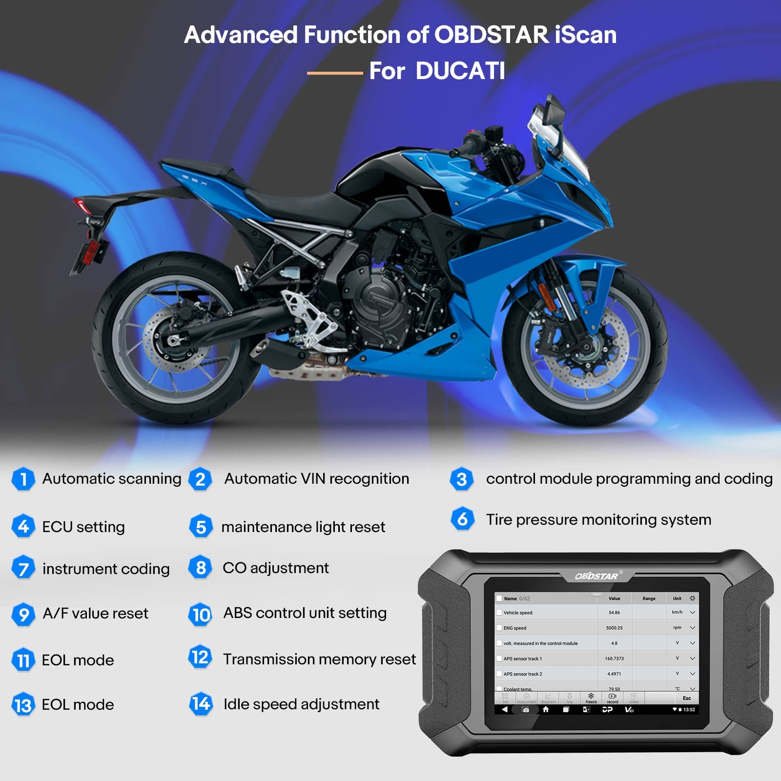 OBDSTAR ISCAN For DUCATI Motorcycle Diagnostic Scanner Immo KEY Progarmming