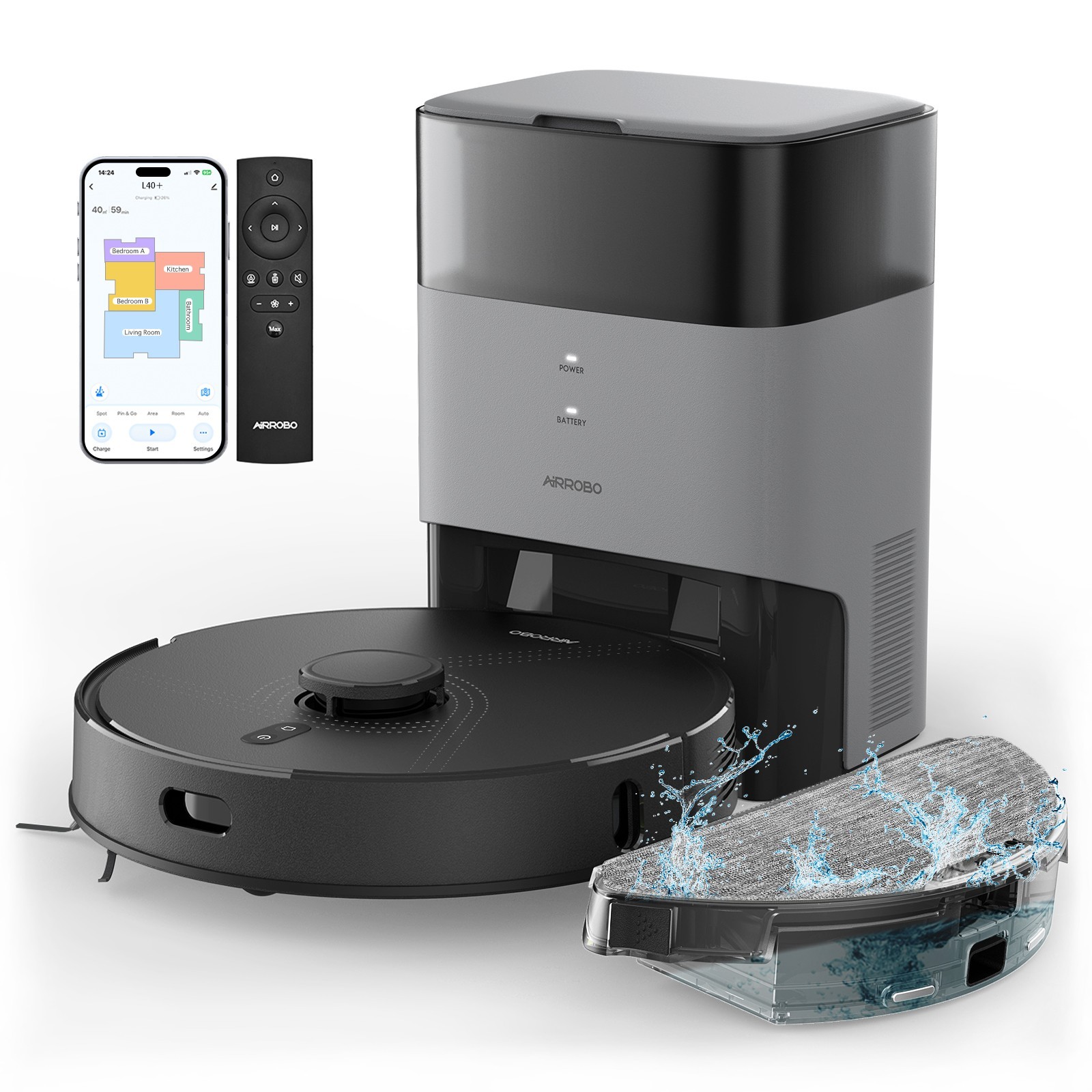 Renewed AIRROBO L40+ Robot Vacuum and Mop Self-Empty 3.5L Dust Bag Room Mapping