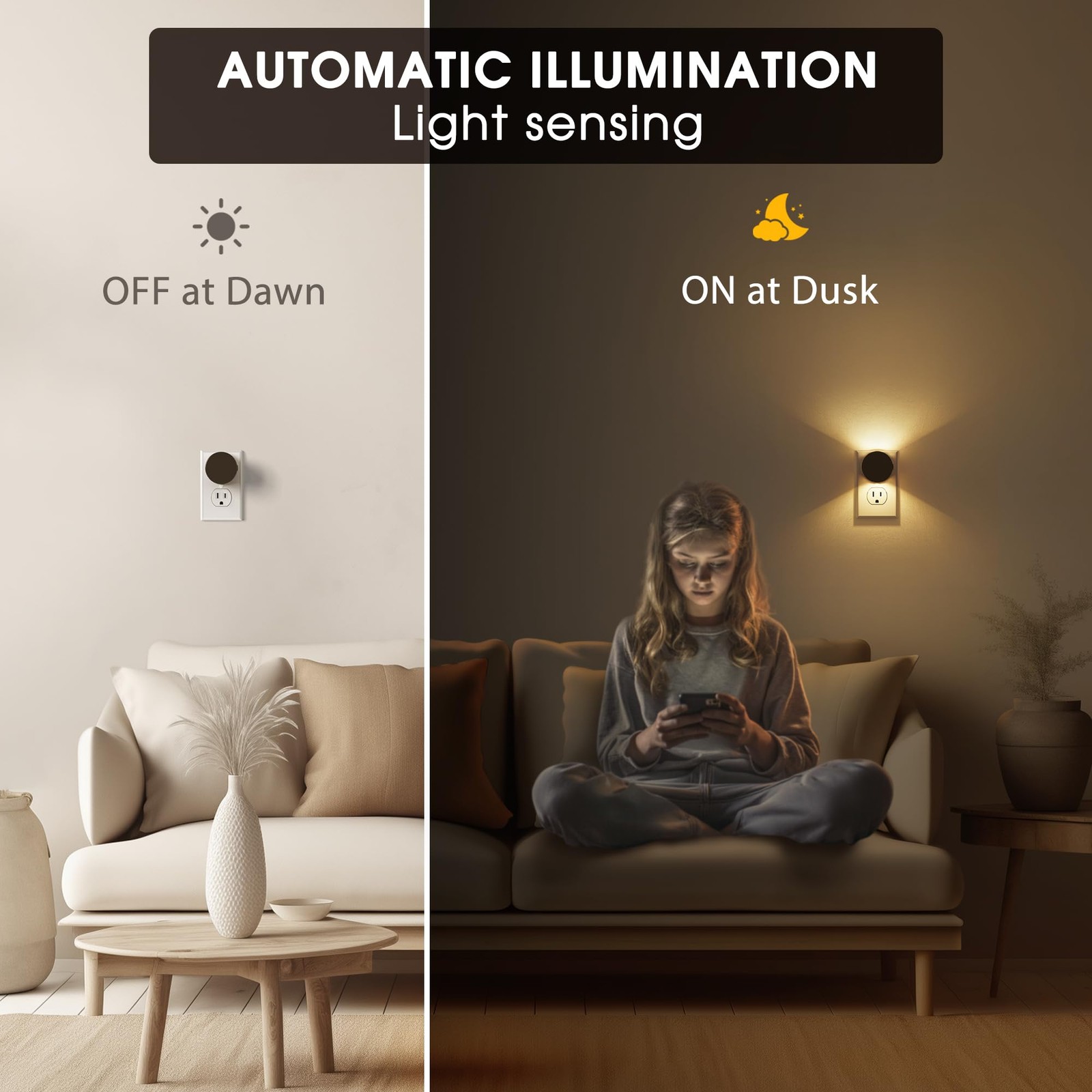 Night Lights Plug into Wall [2 Pack], Dusk to Dawn Sensor Nightlight, Brightn...