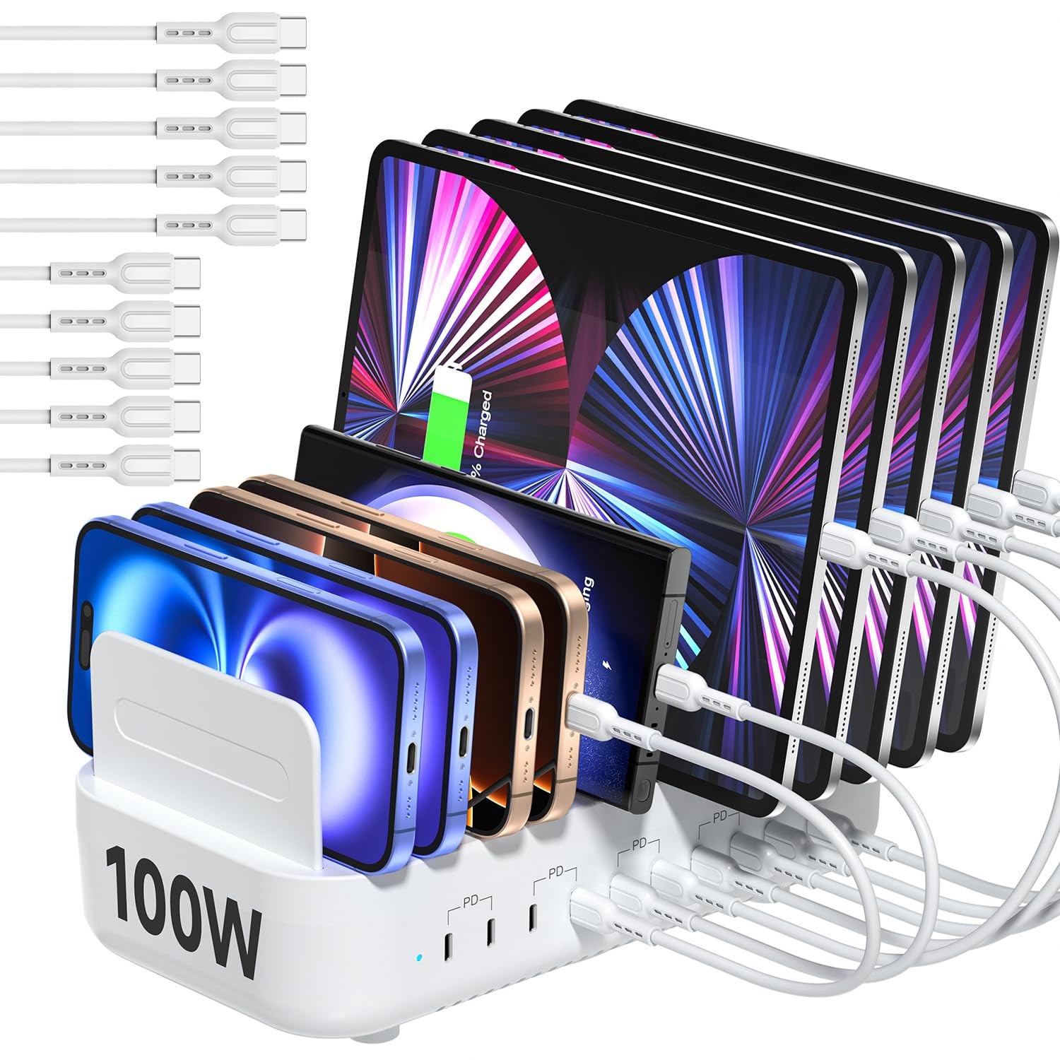 SooPii 10-Port USB Charging Station 100W Fast Charger for Phones Tablets Kindle