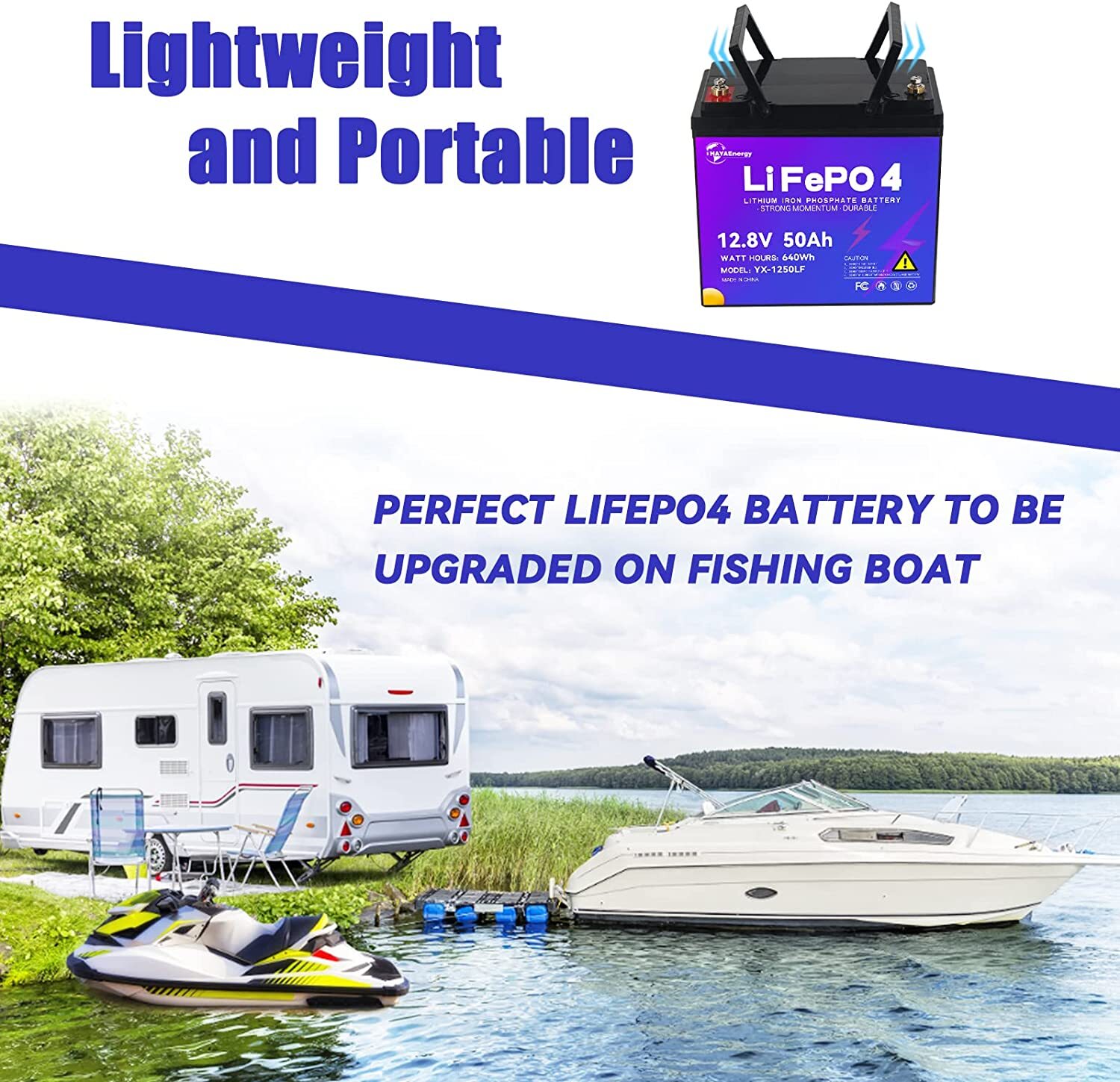 2 Pack 12V 50Ah LiFePO4 Lithium Battery for Deep Cycle RV Marine Solar System
