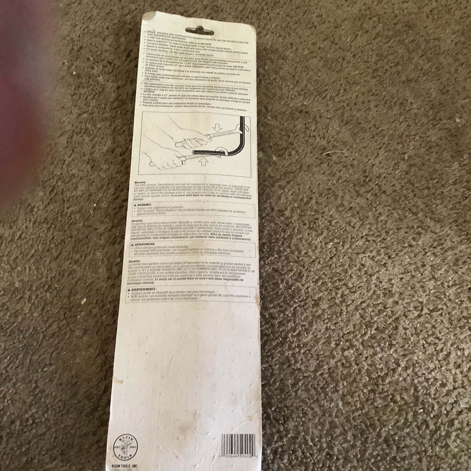 KLEIN TOOLS 50402 ~ 14 1/2” CABLE BENDER TOOL NIP