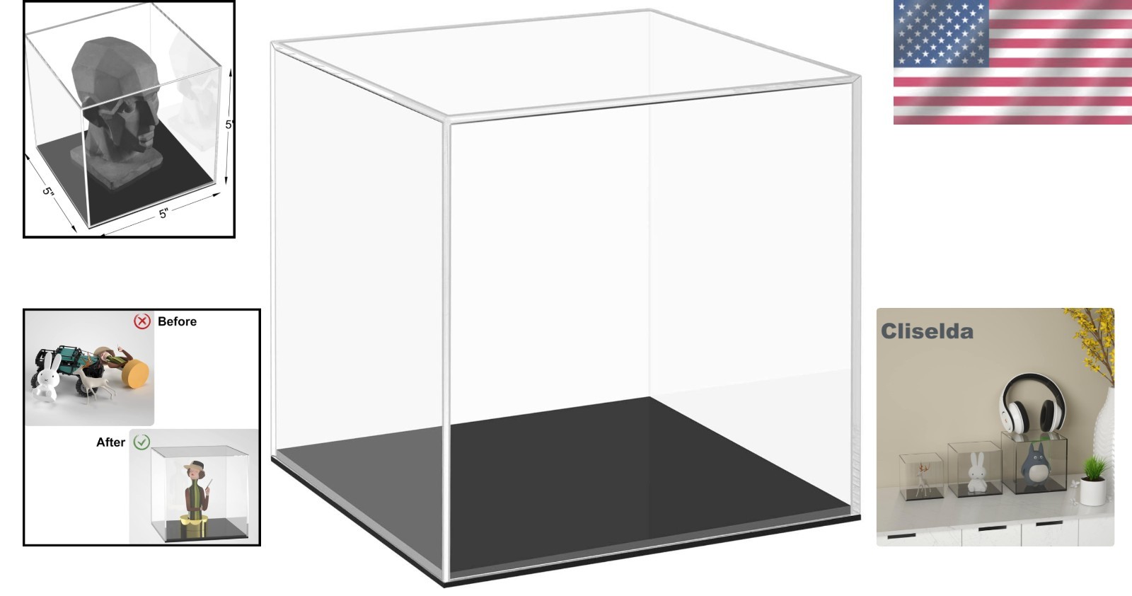 Dustproof Clear Acrylic Box 5x5x5 Inch - Perfect for Action Figures & Artifacts