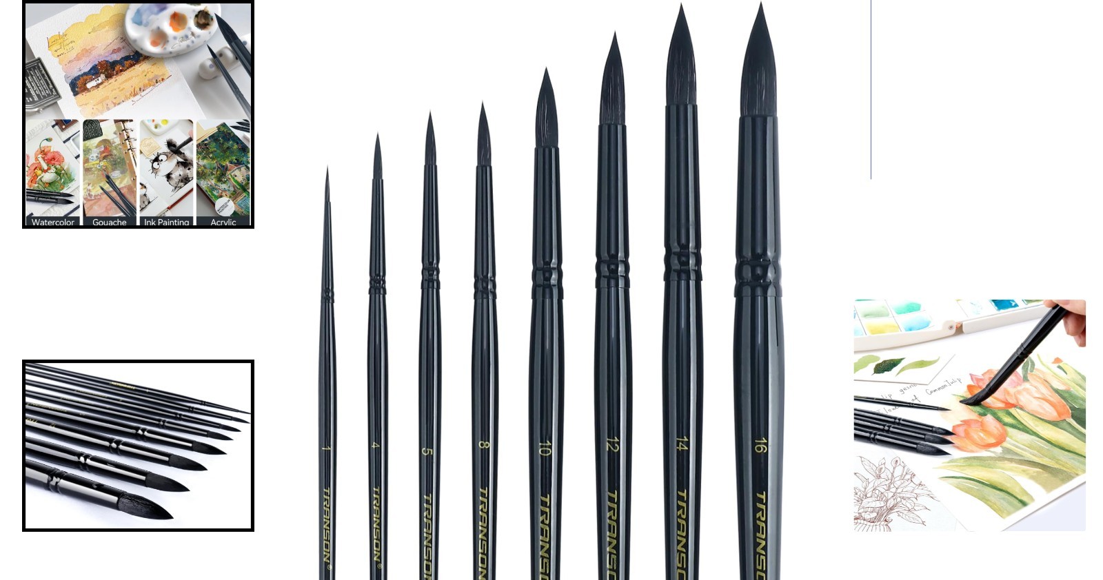 Luxury 8-Piece Round Brushes Set - Goat Hair for Watercolor and Acrylic Mastery