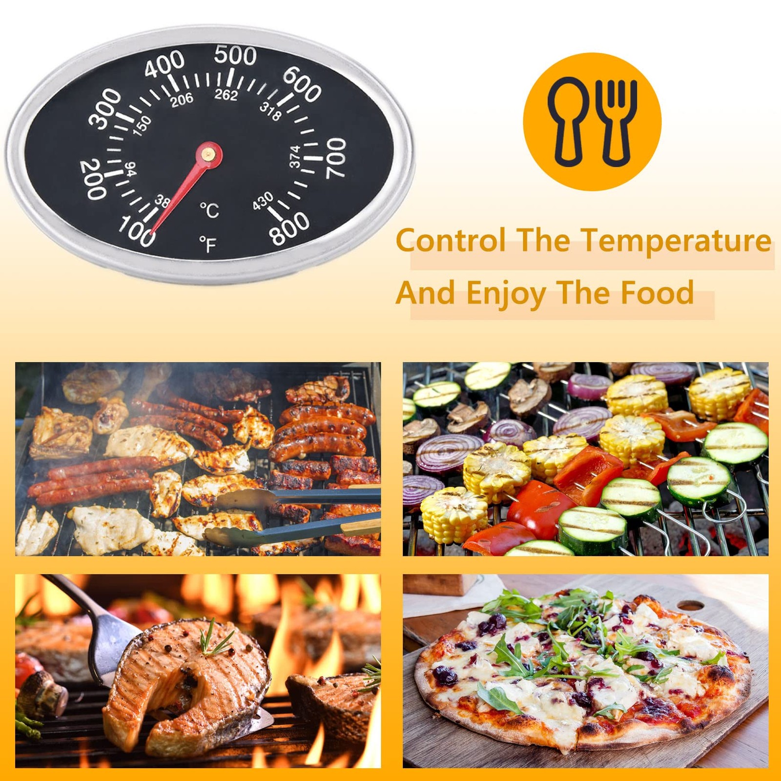 GasSaf Lid Thermometer Temperature Gauge Replacement 1 pack, 3" Black Oval